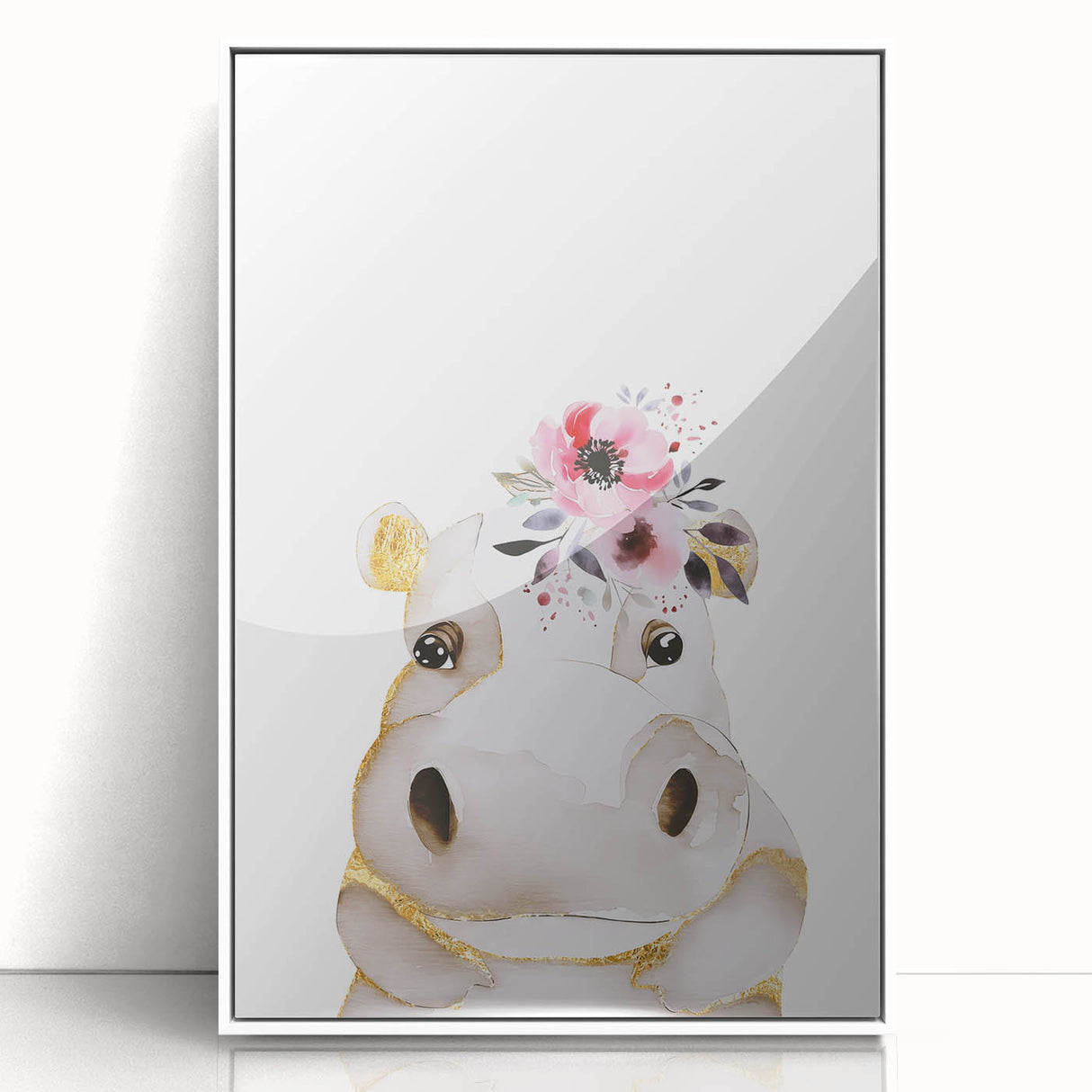 Floral Baby Hippo Girls Room Wall Art – Nursery Print