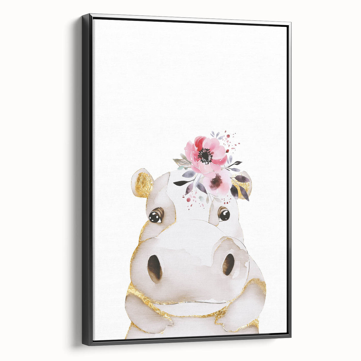 Floral Baby Hippo Girls Room Wall Art – Nursery Print