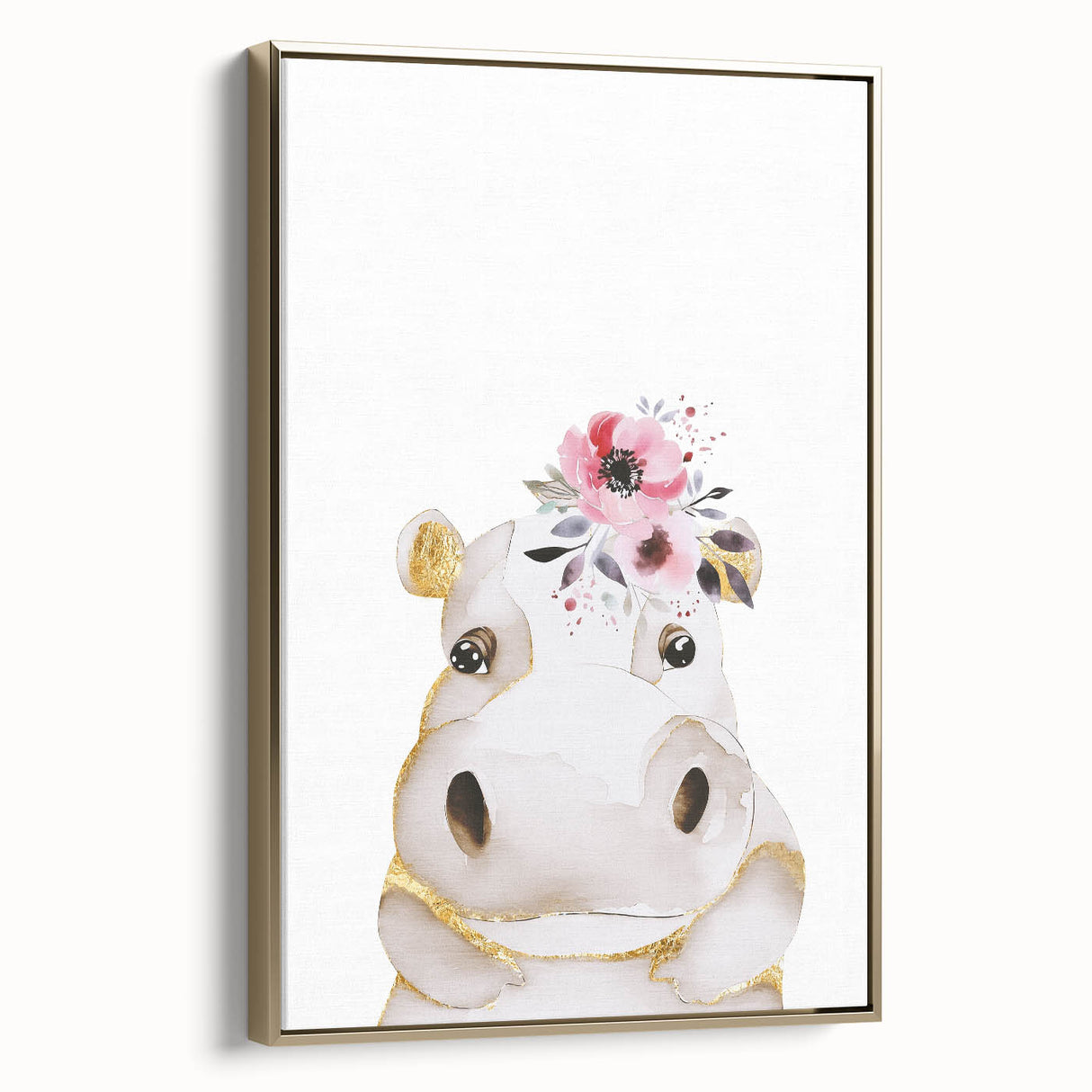 Floral Baby Hippo Girls Room Wall Art – Nursery Print