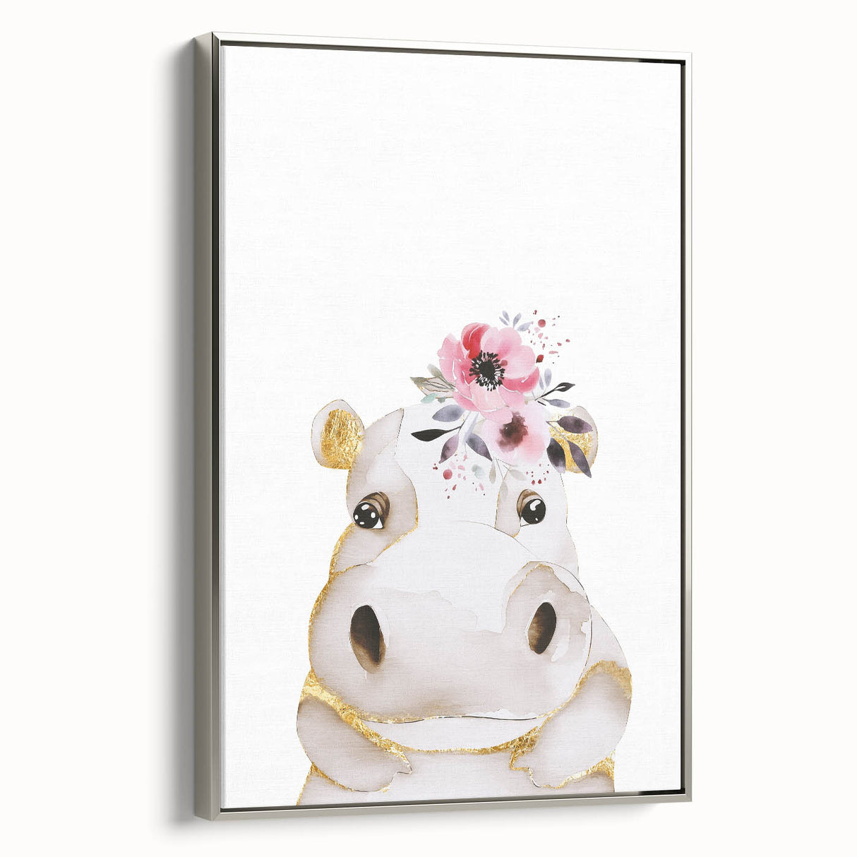 Floral Baby Hippo Girls Room Wall Art – Nursery Print