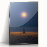 Framed acrylic artwork showcasing serene sand dunes landscape in silver frame, emphasizing soft beige and golden tones, ideal for modern home decor.