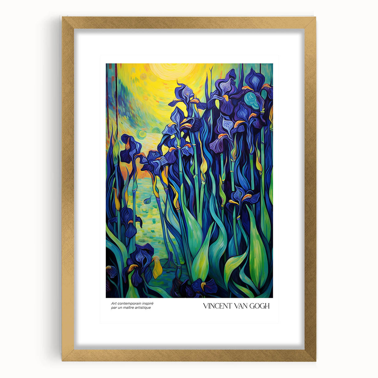 Extra large framed impressionist-style abstract art print with textured brush strokes in vibrant blues and yellows.