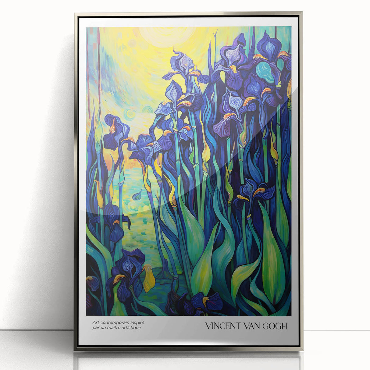 Mid-century modernist art featuring an impressionist style with vibrant hues on a framed acrylic, ideal for nursery wall art.