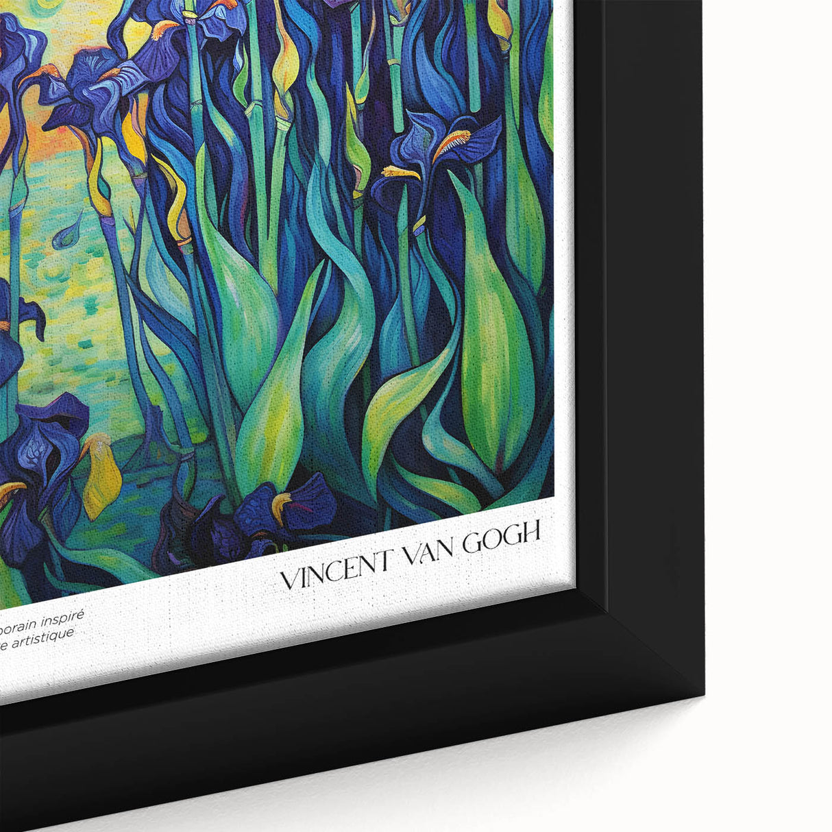 Impressionist-style black wall art featuring a textured, colorful landscape on a framed canvas, ideal for living room decor.