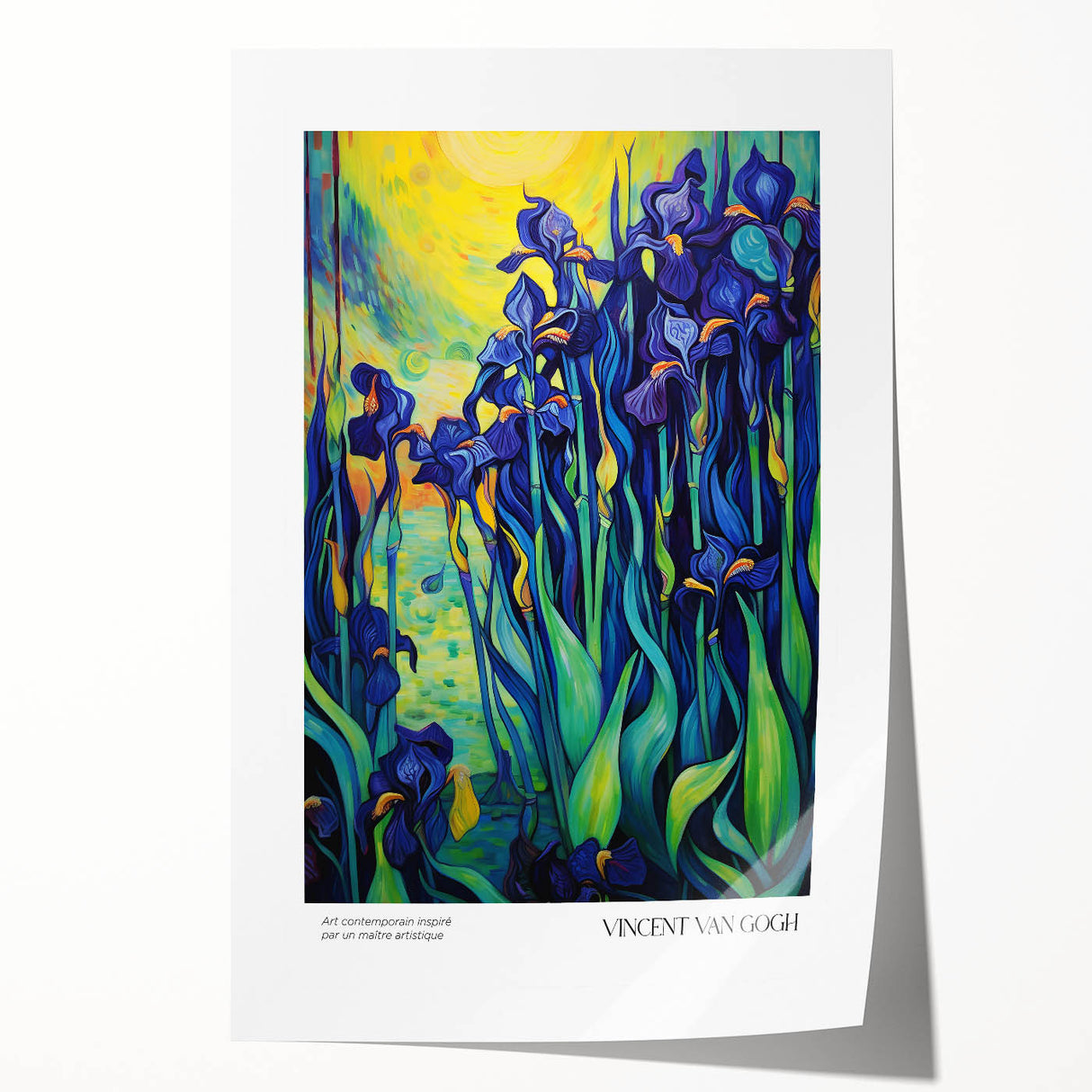 Impressionist floral art by Van Gogh on a rolled canvas, displaying vibrant multicolored blooms.