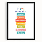 Days of the Week Learning Wall Art - Kids Educational Poster