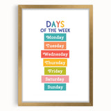 Days of the Week Learning Wall Art - Kids Educational Poster