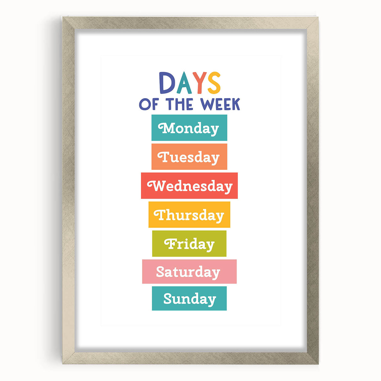 Days of the Week Learning Wall Art - Kids Educational Poster