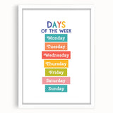 Days of the Week Learning Wall Art - Kids Educational Poster