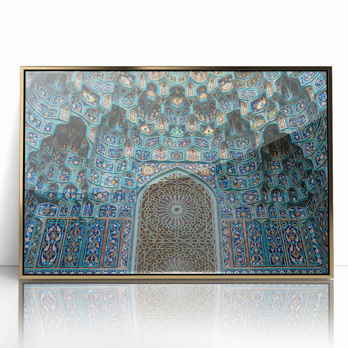 Mid-century modernist art depicting a Moroccan landscape in earthy tones on a framed acrylic, ideal for nursery wall decor.