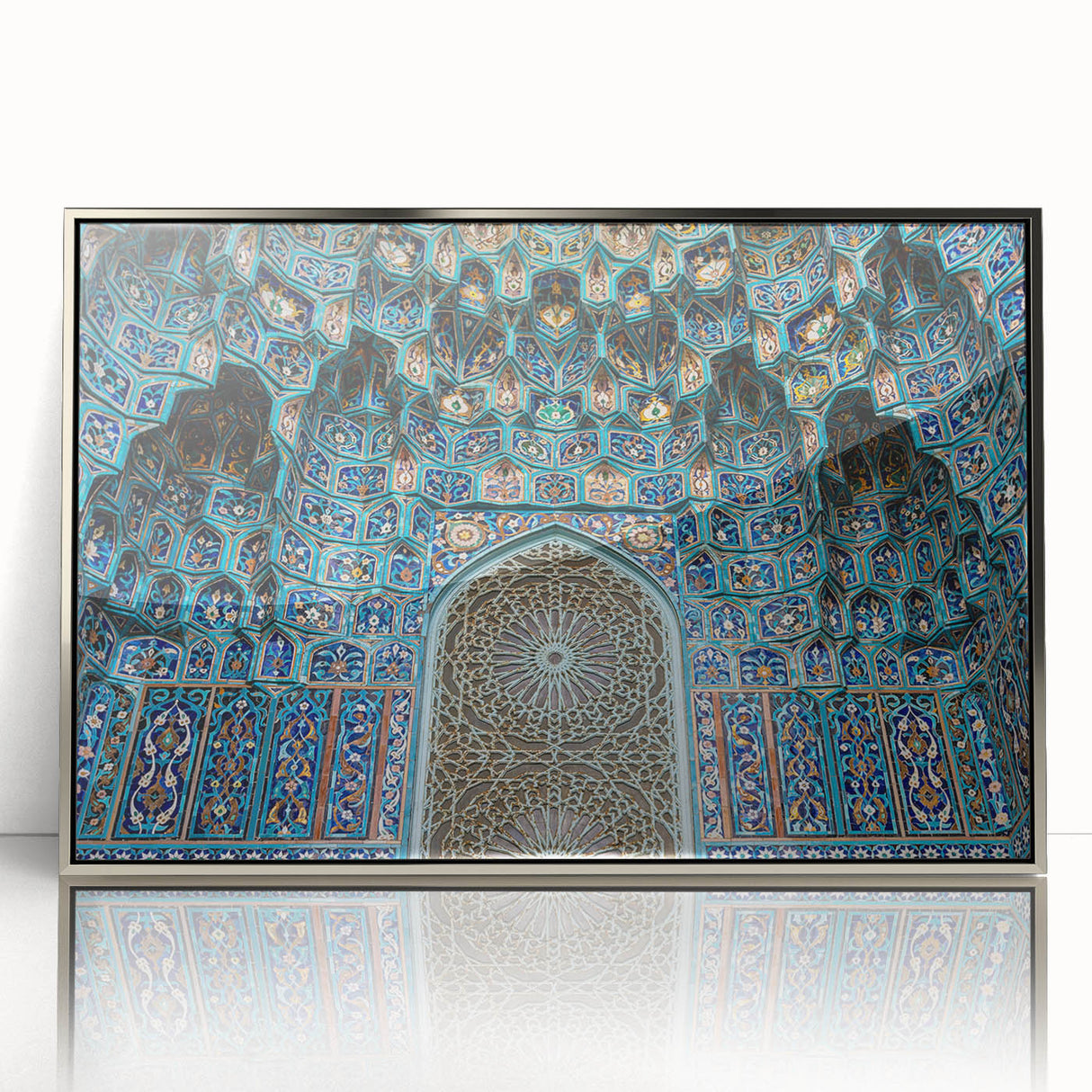 Acrylic print of a Moroccan landscape in art deco style, featuring muted earth tones, ideal for modern art wall decor.