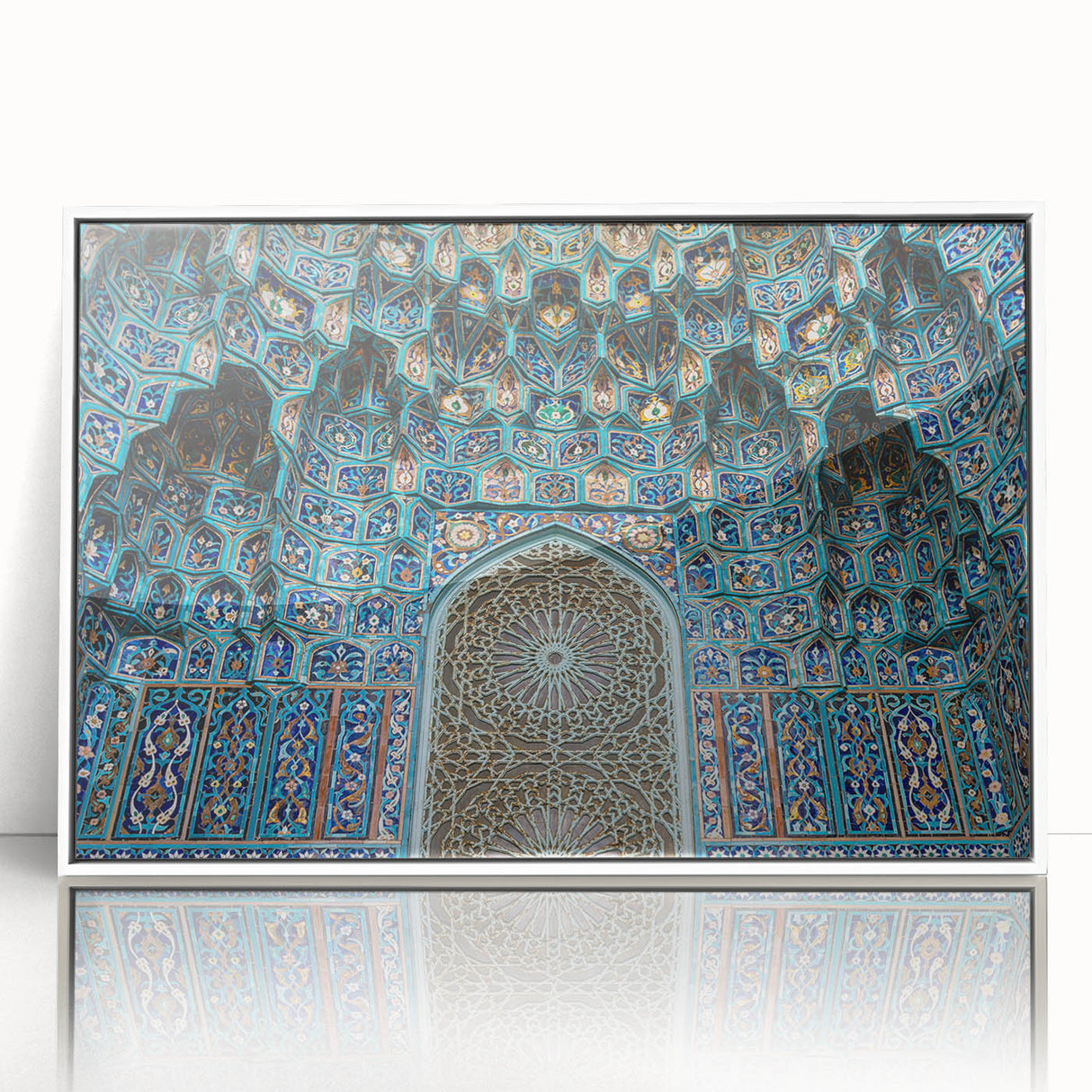 Large art print of a Moroccan landscape in muted earth tones on a framed acrylic, suitable for modern art wall decor.