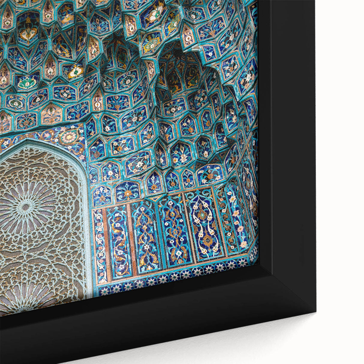 Extra large framed canvas featuring a textured black wall art of a colorful Moroccan scenery, ideal for living room decor.