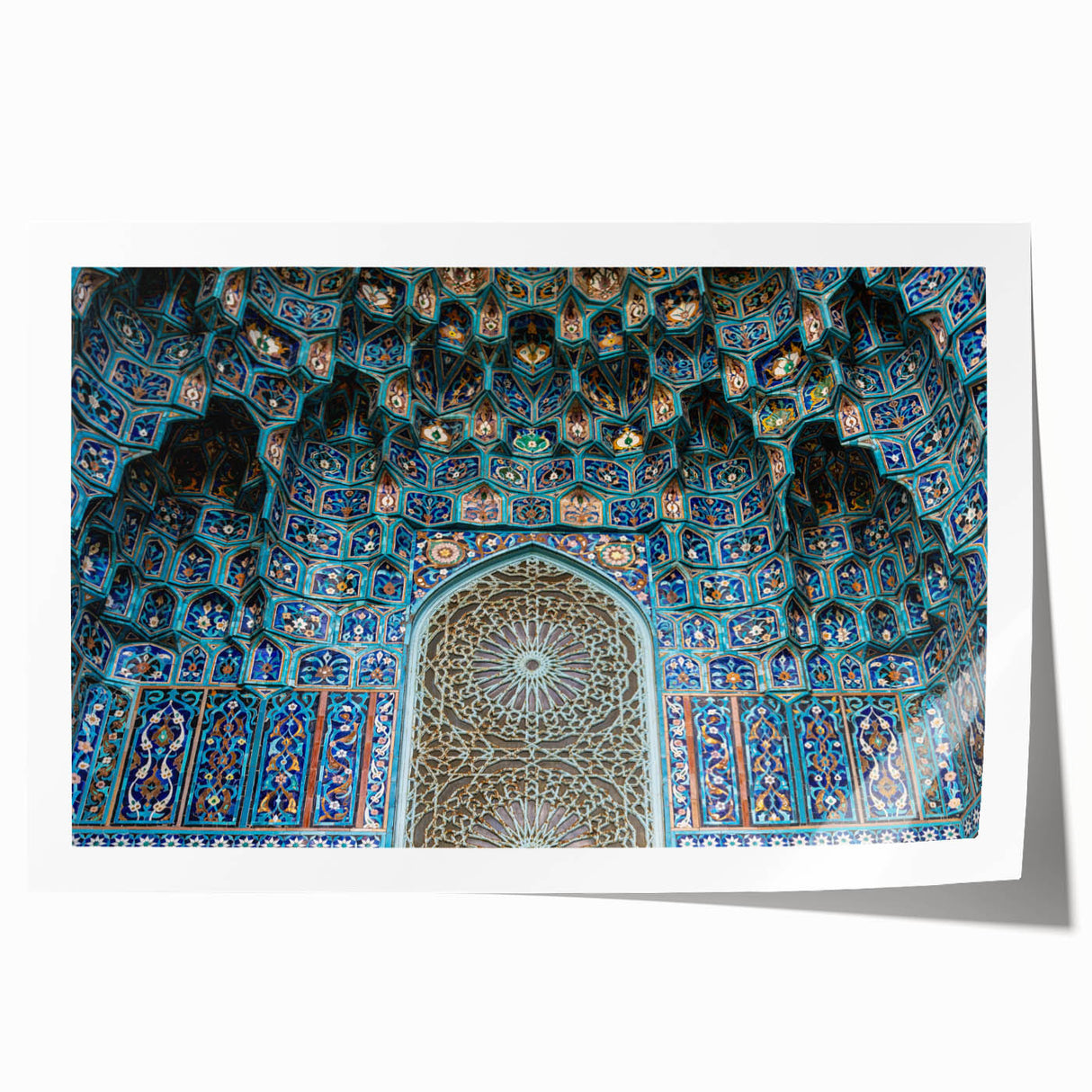 Extra large rolled print of a Moroccan landscape with vibrant floral elements, ideal for art wall dining room.