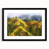 Abstract art print featuring vibrant, colorful textures, ideal for living room decor, framed with a black mat.