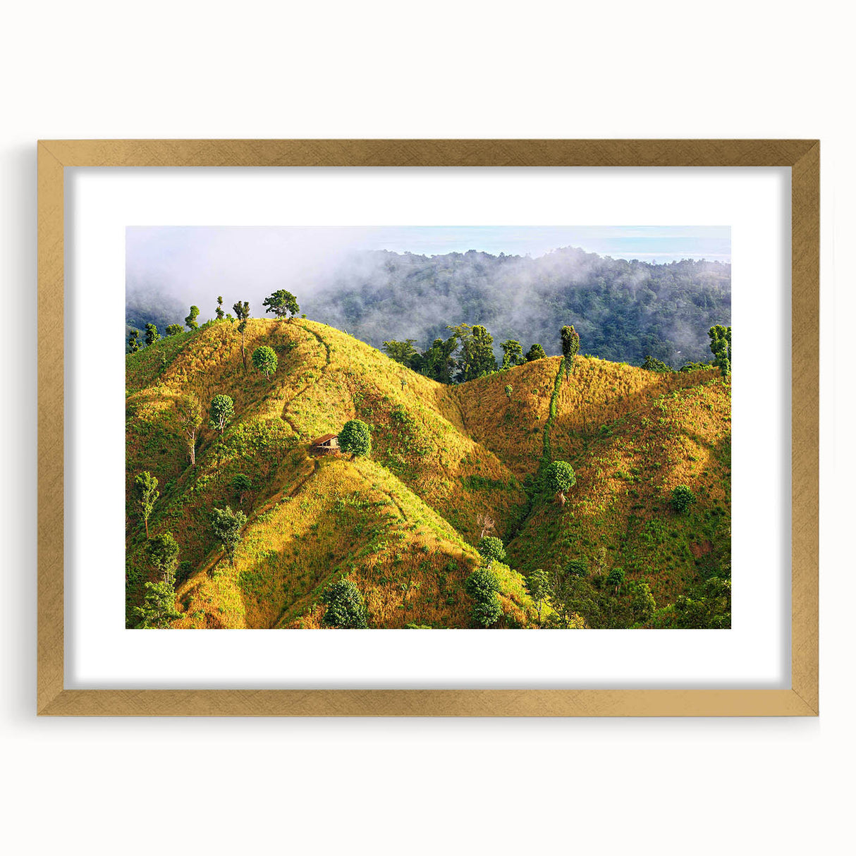 Extra large abstract art print featuring textured scenery of Bangladesh in muted earth tones on a framed canvas.