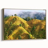 Framed canvas depicting a vintage-style landscape of Bangladesh in muted gold and black tones, suitable for bedroom decor.