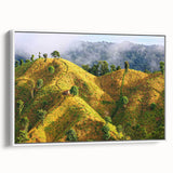 Vintage poster art of a colorful Bangladeshi landscape on extra large framed canvas, ideal for living room decor.