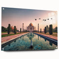 Large abstract wall art depicting an Asian scenery in muted earth tones on acrylic glass, ideal for dining room decor.