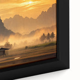 Extra large black wall art featuring a textured, colorful Laotian landscape on framed canvas, ideal for living room decor.