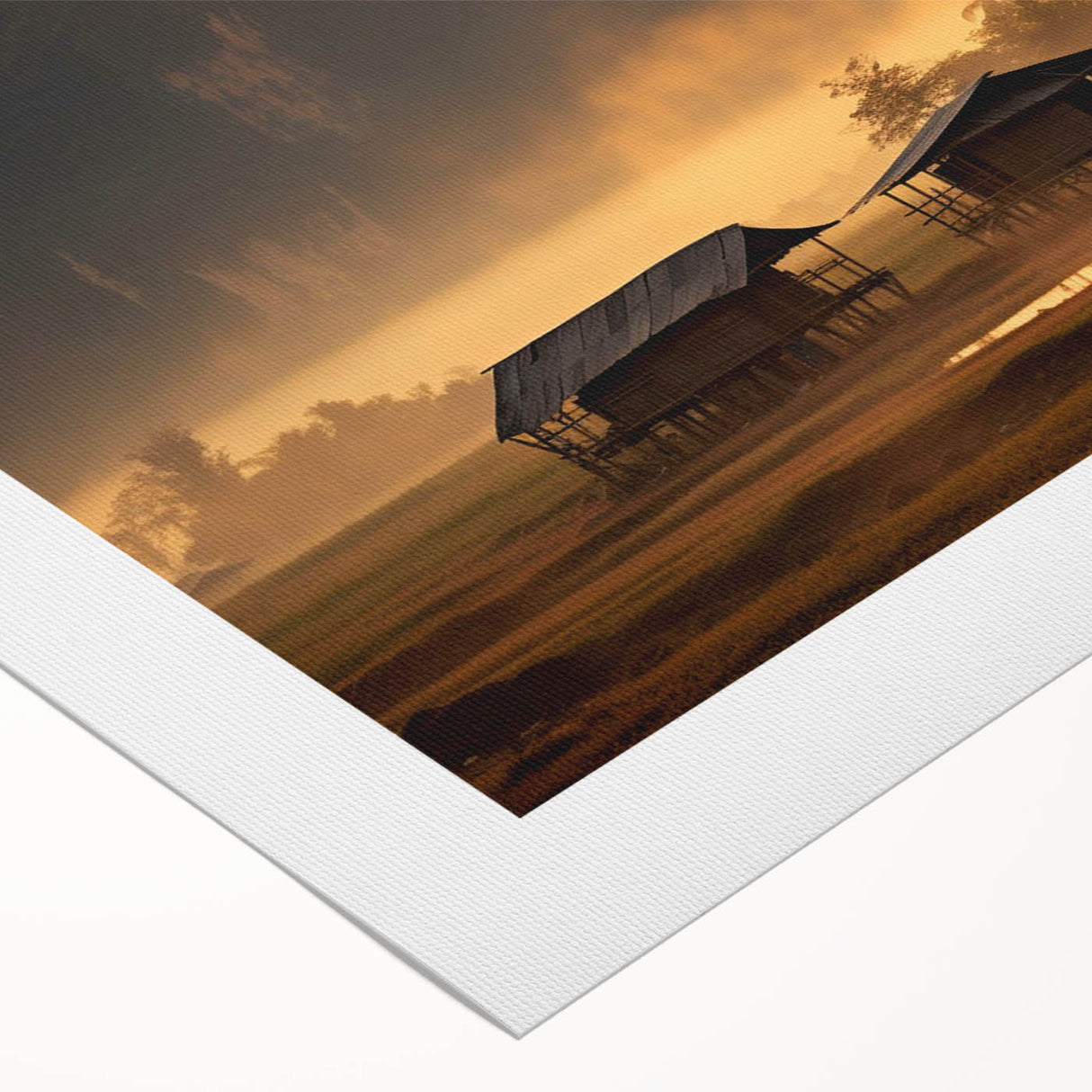 Art deco poster of a Laos landscape in muted earth tones on rolled canvas, ideal for dining room decor.