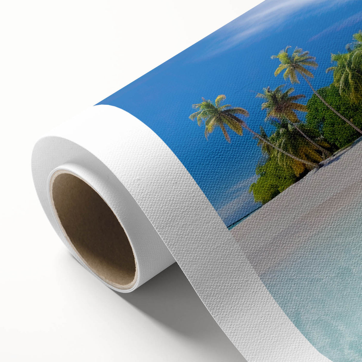 Art deco poster featuring a serene Maldives beach scene on rolled canvas, ideal for nursery wall art.