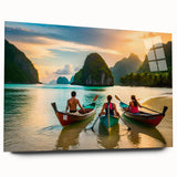 Large abstract wall art depicting a serene Philippine landscape in muted green and blue tones on acrylic glass.
