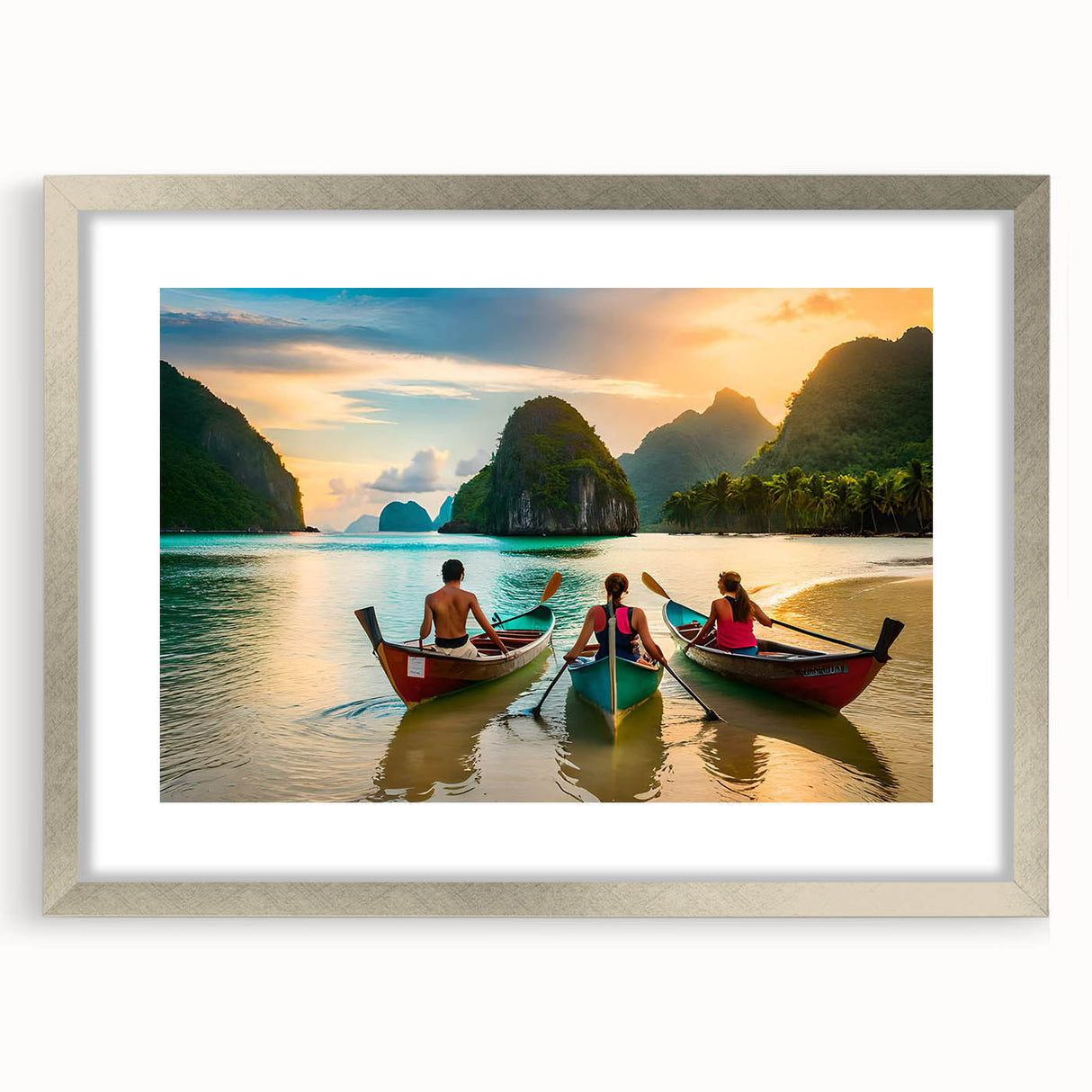 Textured abstract art print of a serene Philippines landscape in muted earth tones on a framed silver mat.