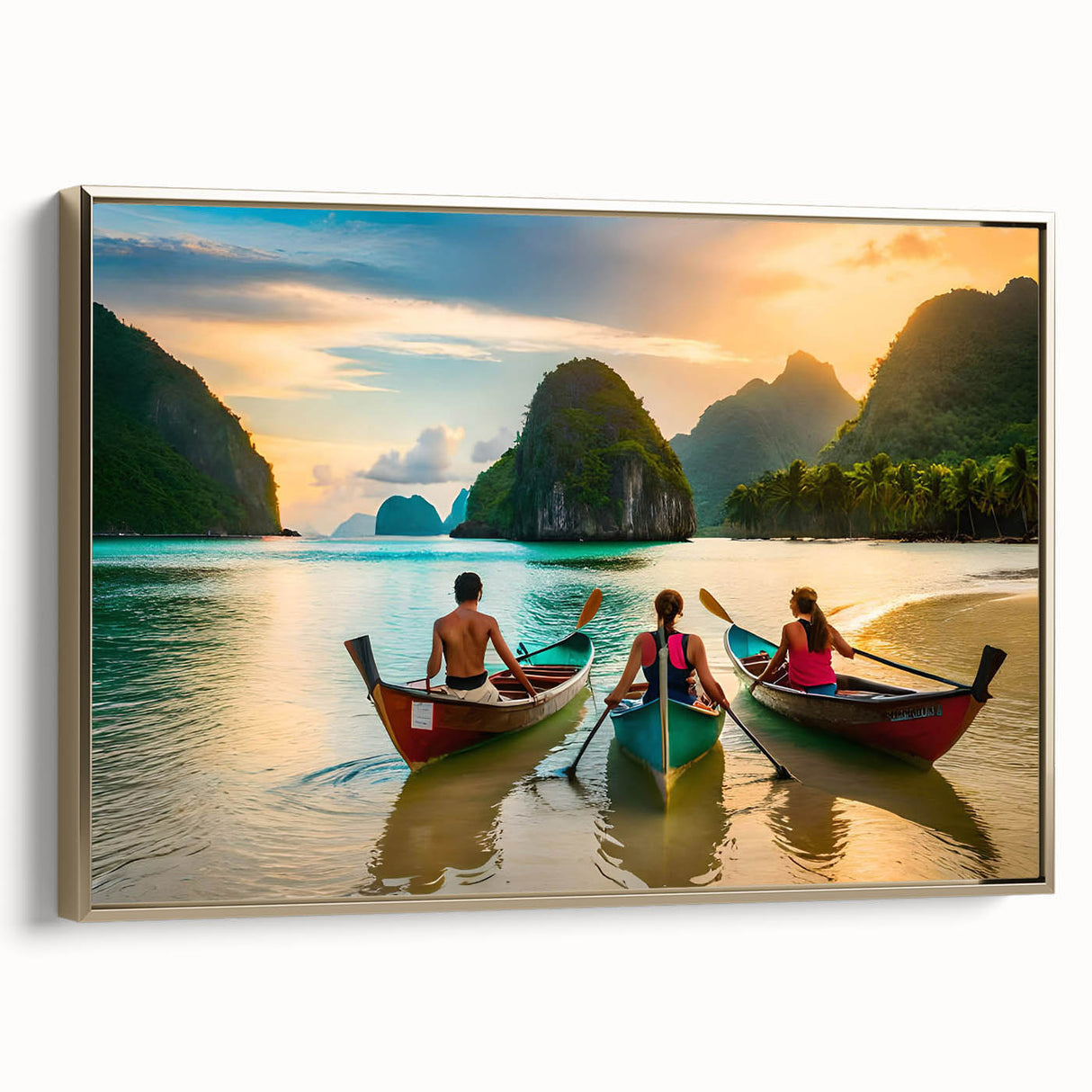 Framed canvas featuring a vintage-style landscape painting of the Philippines, with muted gold and black tones.