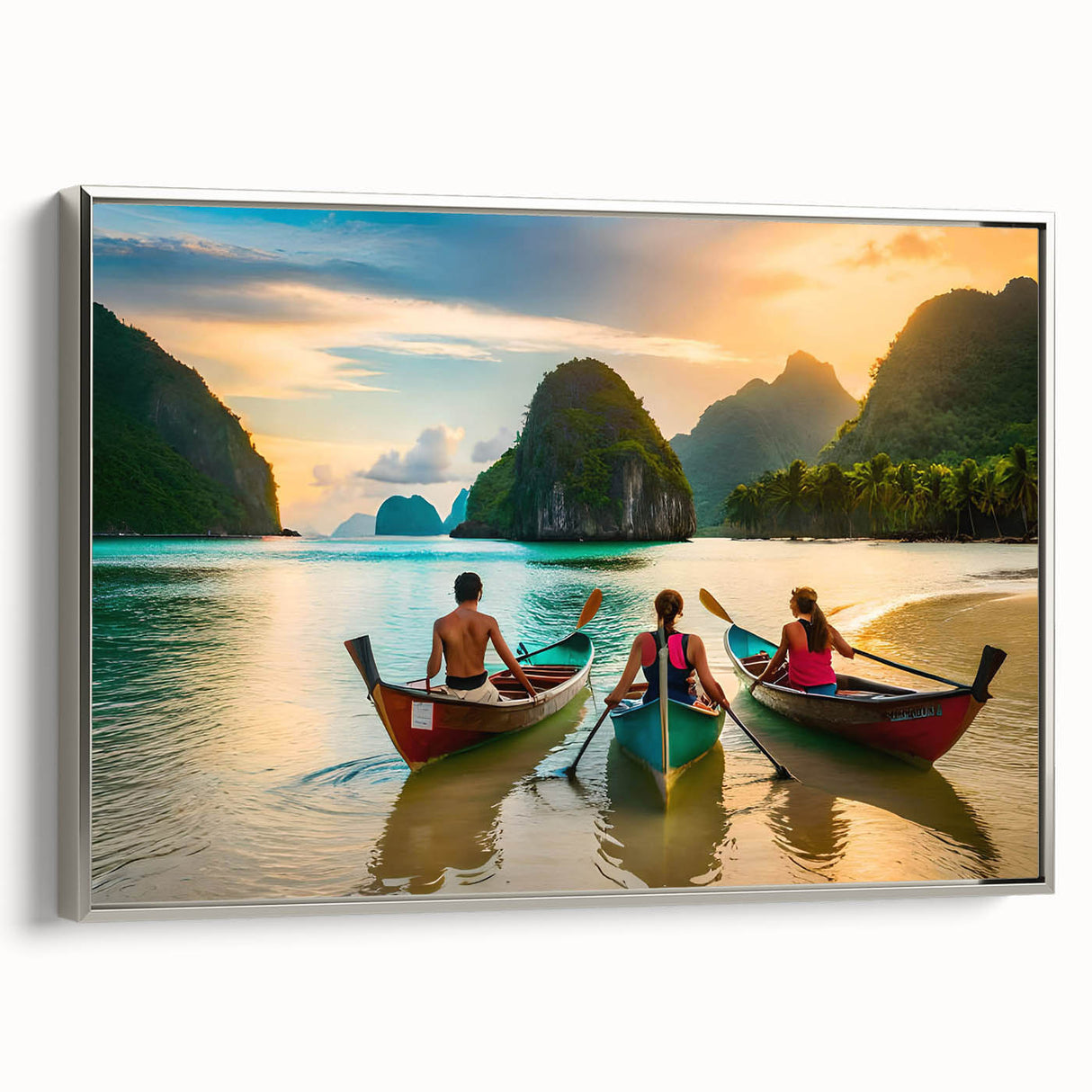 Framed canvas featuring a vintage-style landscape art painting of a Philippine scenery in colorful tones.