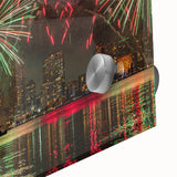 Large abstract wall art of Perth skyline, featuring muted blue and pink tones on acrylic glass, ideal for dining room art.