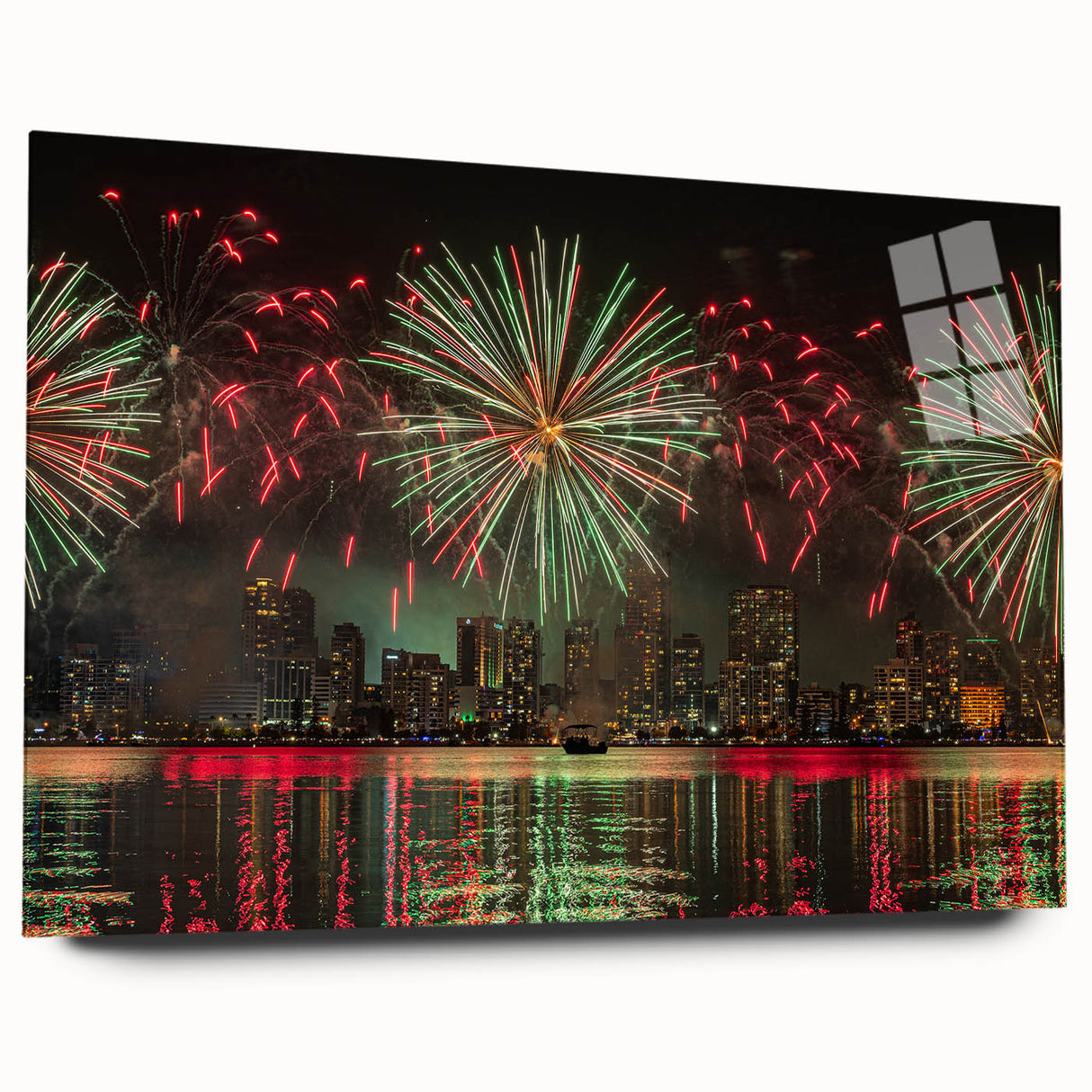 Large abstract wall art of Perth, Australia in muted blue tones on acrylic glass, ideal for bedroom or dining room decor.