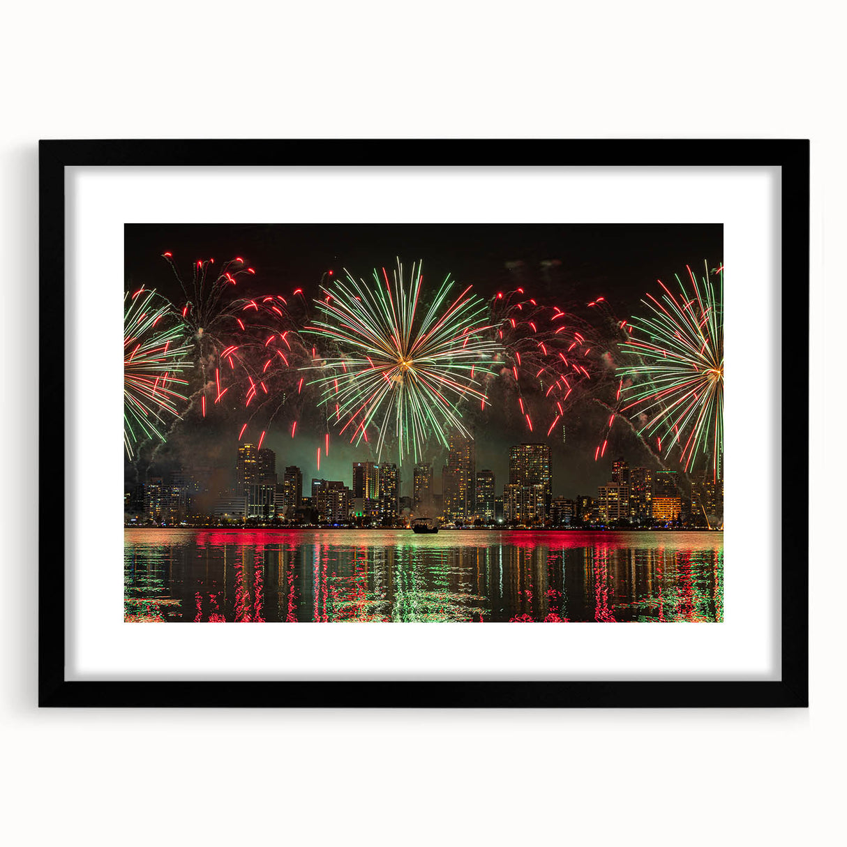 Extra large colorful abstract art print of textured scenery, ideal for living room, in a black frame with mat.