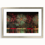 Abstract art print of Perth scenery in muted blue and green tones on a framed silver mat, ideal for dining room decor.