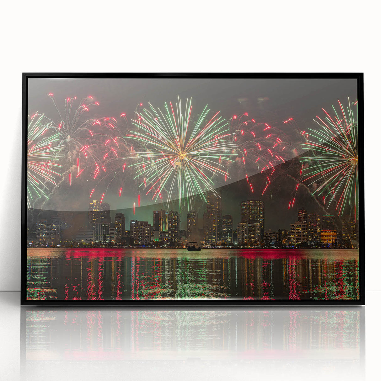 Large abstract wall art depicting Perth, Australia, in muted gray and blue tones on a framed acrylic.
