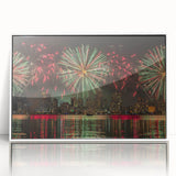 Framed acrylic print of Perth skyline in muted colors, ideal for modern art wall decor.