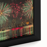 Extra large framed canvas of a textured Perth, Australia skyline in black with colorful accents, ideal for living room decor.