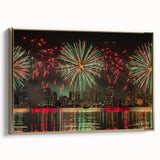 Framed canvas of a vintage-style Perth landscape painting with colorful art on a black background.