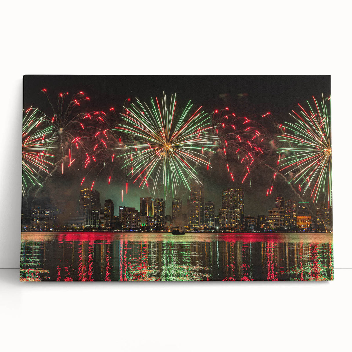 Black and white stretched canvas of Perth skyline, ideal for kitchen wall art or bedroom ambiance.