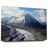 Large abstract depiction of Yukon scenery in muted earth tones on acrylic glass, suitable for bedroom or dining room art.