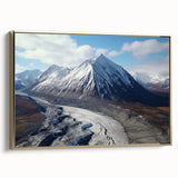 Framed canvas featuring a muted landscape of Yukon in vintage poster style, ideal for bedroom wall art.