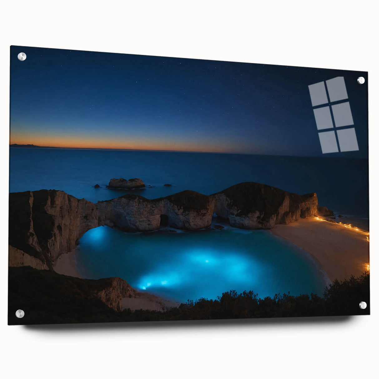 Acrylic print of a Caribbean Puerto Rico scenery in vibrant blue and green, ideal for dining room decor.