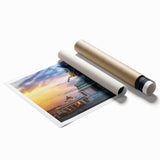 Extra large rolled print depicting a serene Austrian landscape in muted green and blue tones.
