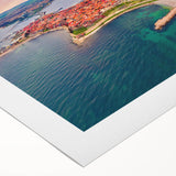 Art deco poster of a European Bulgarian landscape in muted earth tones on rolled canvas, suitable for dining room decor.