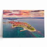 Black and white photograph of a European cityscape on large stretched canvas, suitable for kitchen wall art.