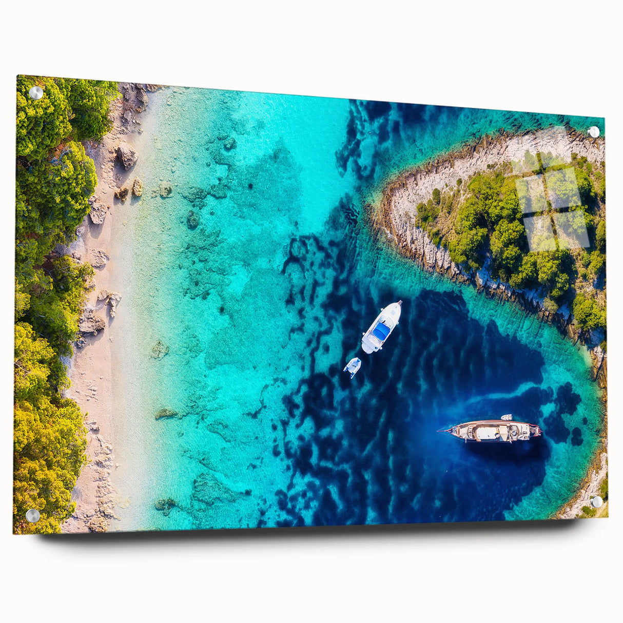 Acrylic print of a Croatian landscape in muted earth tones, ideal for dining room decor.