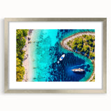 Extra large abstract art print of a textured European scenery in muted earth tones, framed with a silver mat.