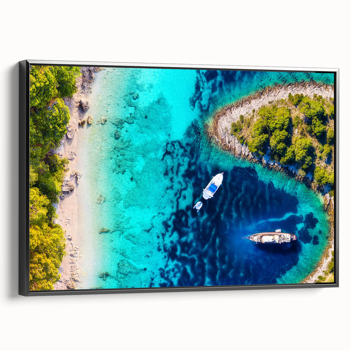 Black and white framed canvas of a vintage Croatian landscape, ideal for bedroom wall art.
