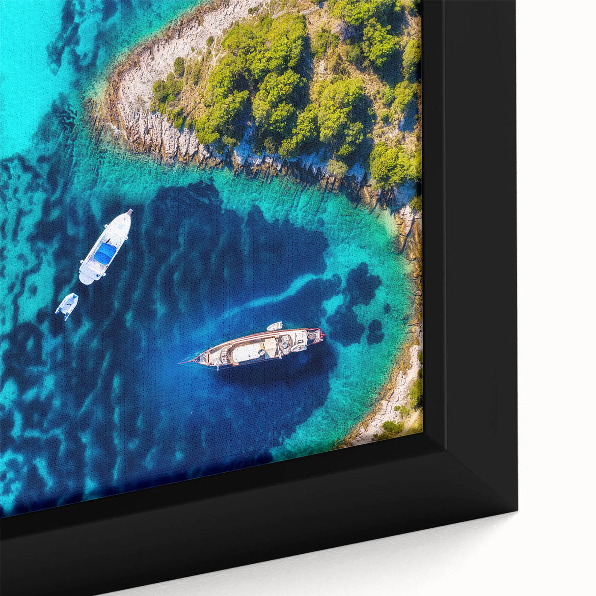 Extra large framed canvas featuring a textured black wall art scene of a Croatian landscape with vibrant colors.