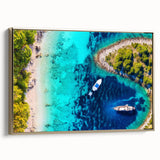 Framed canvas wall art featuring a vintage-style landscape painting of a Croatian scenery in muted earth tones.